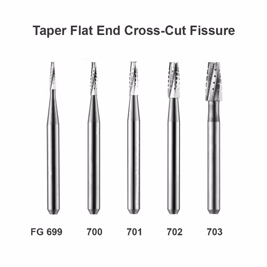 High Quality Dental Rotary Supplies Manufacturers Friction Grip Taper Cross Cut Fissure Trimming Carbide Bur FG-701 ISO 168/012